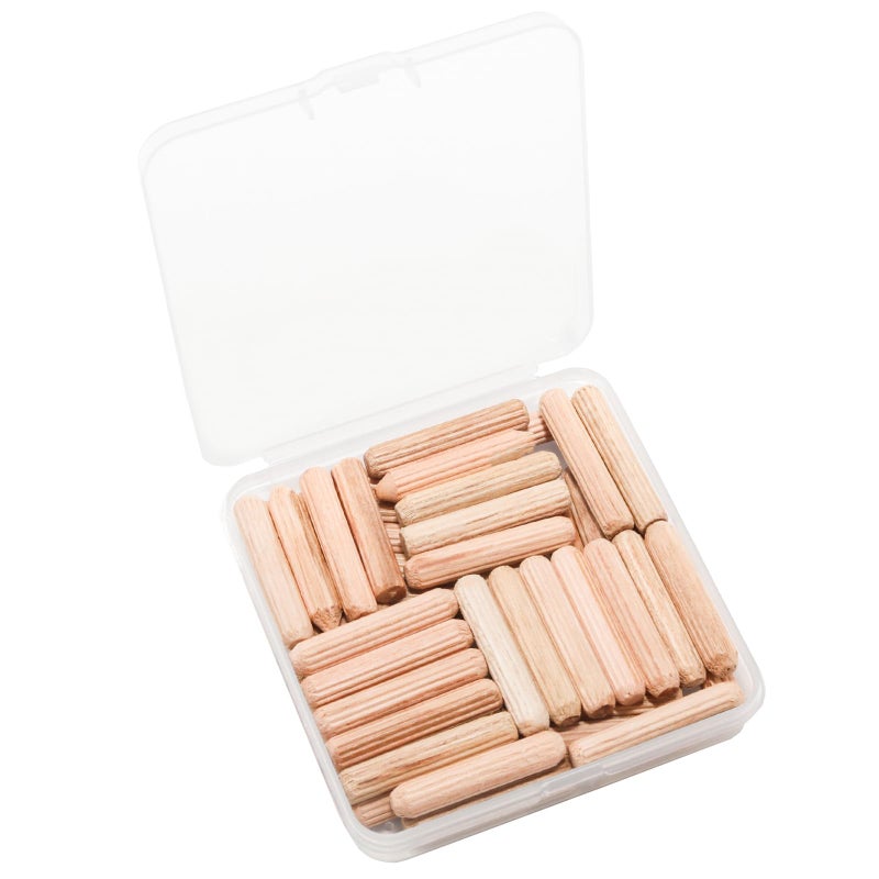 Adyoney 48Pcs 6mm x 30mm / 1/4 Inch x 1.18 Inch Wooden Dowel Pin Fluted Beveled Ends Wooden Pegs Support Shelves - Image 1